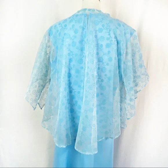 Vintage 70s Baby Blue Special Maxi Dress Capelet XL - Picture 6 of 9
